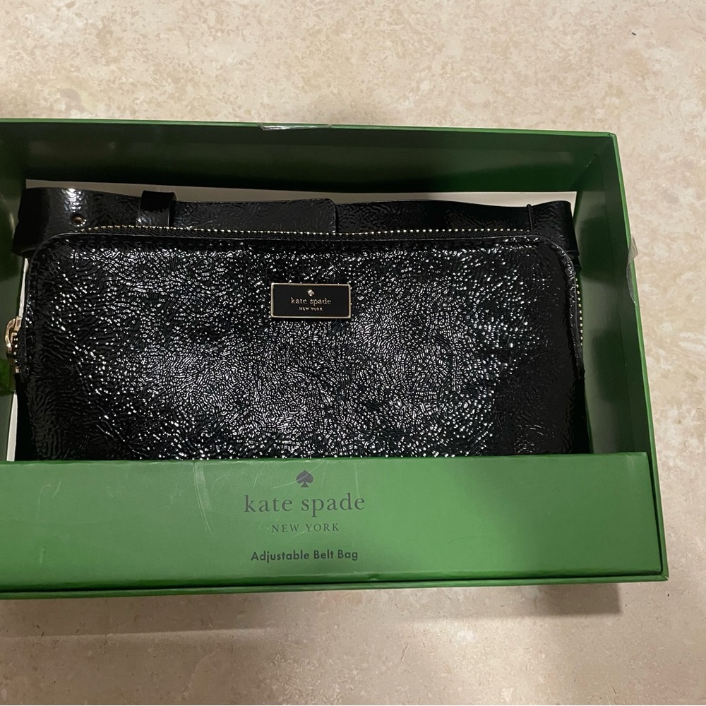 NWT Kate Spade Textured Black Patent Leather Adjustable Belt Bag